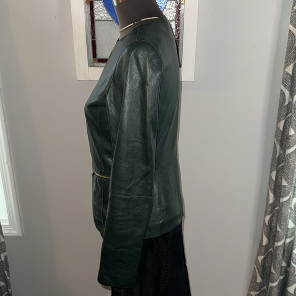 Lafayette 148 Hunter Green Cropped Leather Jacket - Picture 5 of 13